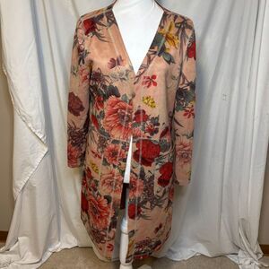 Solitaire Anthropologie Floral Faux Suede Open Front Jacket Stylish Womens